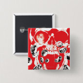 Badge Carré 5 Cm Crâne et anneaux - rouge (Devant & derrière)