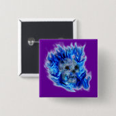 Badge Carré 5 Cm Crâne gothique déplaisant, Flammes, Horreur d'Hall (Devant & derrière)