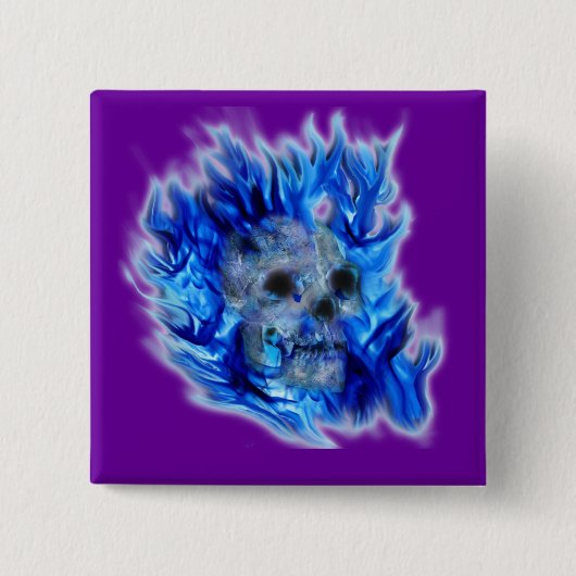 Badge Carré 5 Cm Crâne gothique déplaisant, Flammes, Horreur d'Hall (Devant)