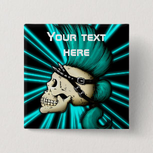 Badge Carré 5 Cm Crâne punk