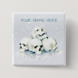 Badge Carré 5 Cm Crânes dans la neige. Personnalisé