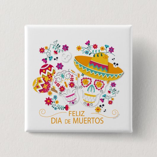 Badge Carré 5 Cm Crânes et fleurs à sucre du Parti (Devant)