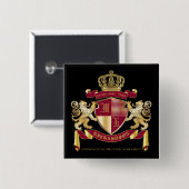Badge Carré 5 Cm Create Your Own Coat of Arms Red Gold Lion Emblem (Devant & derrière)