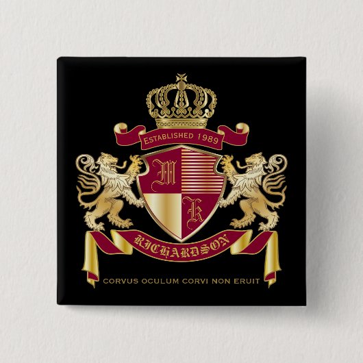 Badge Carré 5 Cm Create Your Own Coat of Arms Red Gold Lion Emblem (Devant)