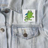 Badge Carré 5 Cm créature de monstre dragon vert mignon (En situation)