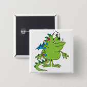 Badge Carré 5 Cm créature de monstre dragon vert mignon (Devant & derrière)