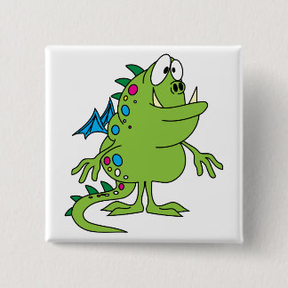 Badge Carré 5 Cm créature monstre de dragon vert mignon