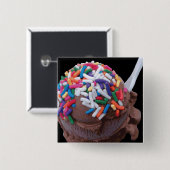 Badge Carré 5 Cm Crème glacée au chocolat foncé avec arrosage arc-e (Devant & derrière)