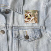 Badge Carré 5 Cm Creuser le bouton de hibou (En situation)