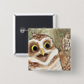 Badge Carré 5 Cm Creuser le bouton de hibou (Devant & derrière)