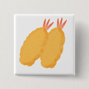 Badge Carré 5 Cm Crevettes Tempura Dorées Croustillantes Nourriture