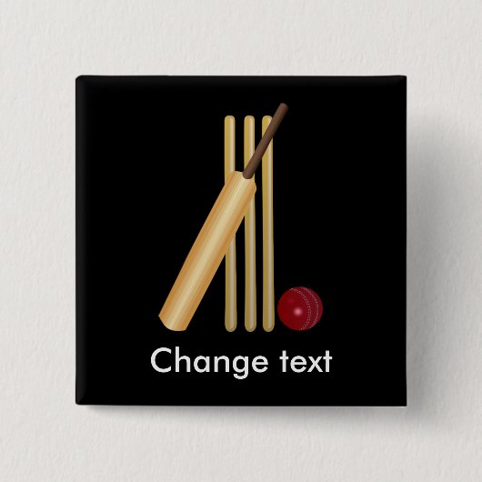 Badge Carré 5 Cm Cricket, wicket, chauve-souris et balle (Devant)