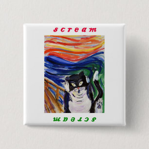 Badge Carré 5 Cm Cris Kitty avec bouton de texte de cri