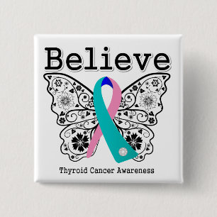 Badge Carré 5 Cm Croire - Thyroïde Cancer Papillon