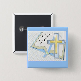Badge Carré 5 Cm Croix Bleue Sacoche Religieux Chrétien ou Pinceau