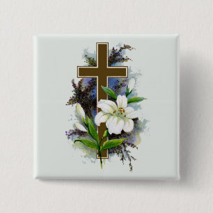 Badge Carré 5 Cm Croix chrétienne en or