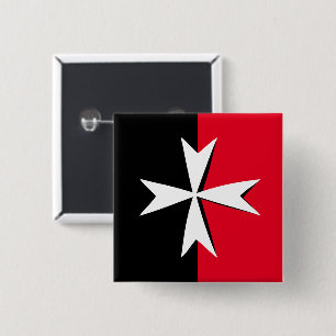 Badge Carré 5 Cm Croix de Malte blanche & symbole du drapeau de Mal