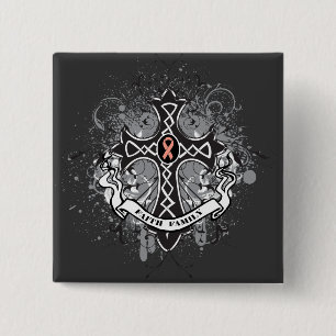 Badge Carré 5 Cm Croix de prière de famille de foi - cancer du