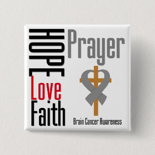 Badge Carré 5 Cm Croix de prière de foi d'amour d'espoir de cancer
