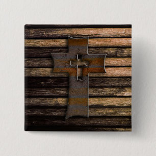 Badge Carré 5 Cm Croix en bois Brown naturelle