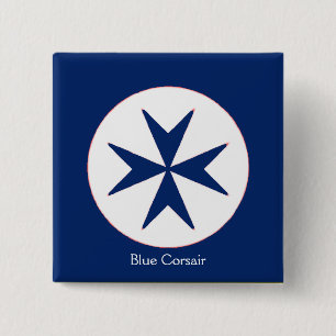 Badge Carré 5 Cm Croix octogonale BLUE CORSAIR STYLE
