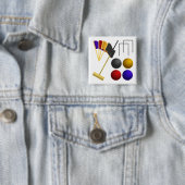 Badge Carré 5 Cm Croquet Equipment Set Mallet Balls Hoops (En situation)