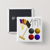 Badge Carré 5 Cm Croquet Equipment Set Mallet Balls Hoops (Devant & derrière)