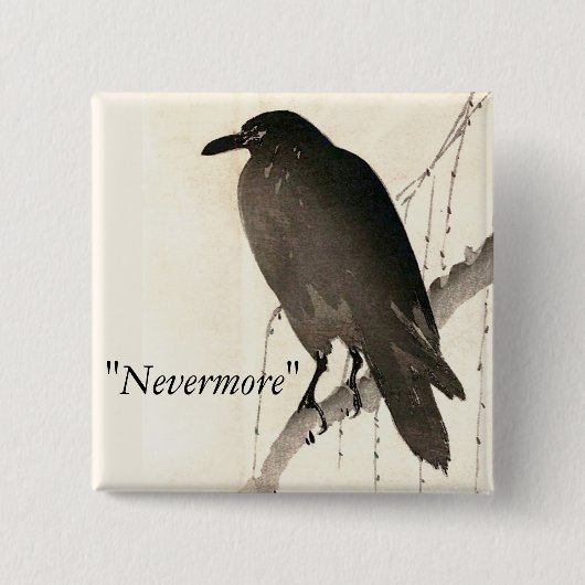 Badge Carré 5 Cm Croquis d'un corbeau - "Nevermore" (Devant)