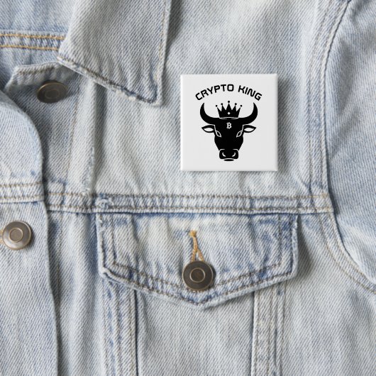 Badge Carré 5 Cm Crypto King Personnalisé Blanc (En situation)