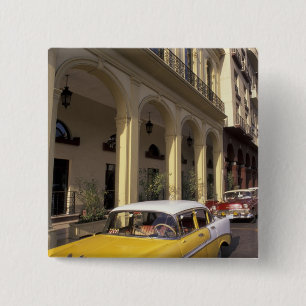 Badge Carré 5 Cm Cuba, La Havane. Chevys colorés des années 1950