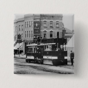 Badge Carré 5 Cm Cuisez le tram à la vapeur à Londres du nord