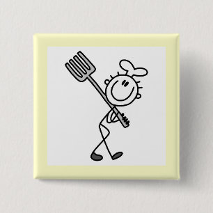 Badge Carré 5 Cm Cuisinier Bonhomme Allumette Avec Fourchette