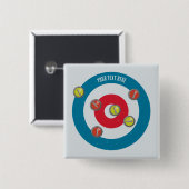 Badge Carré 5 Cm curling Maison et pierres de curling vue du haut (Devant & derrière)