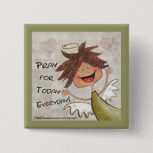 Badge Carré 5 Cm Curly Haired Angel-Priez pour aujourd'hui, tous le