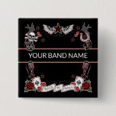 Badge Carré 5 Cm Custom Band Merch Pin Rockabilly Rock Roll Button (Devant)