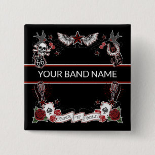 Badge Carré 5 Cm Custom Band Merch Pin Rockabilly Rock Roll Button