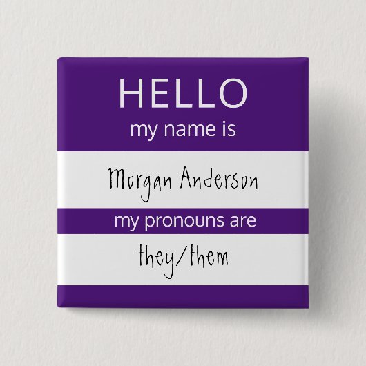 Badge Carré 5 Cm Custom HELLO Mon Nom Pronounouns Est Un Insigne (Devant)