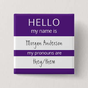 Badge Carré 5 Cm Custom HELLO Mon Nom Pronounouns Est Un Insigne