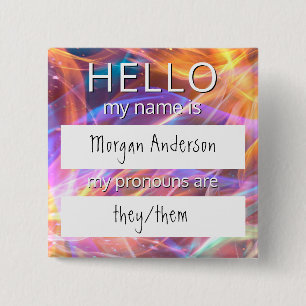 Badge Carré 5 Cm Custom HELLO Mon Nom Pronounouns Est Un Insigne