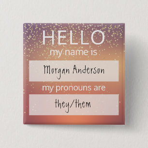 Badge Carré 5 Cm Custom HELLO Mon Nom Pronounouns Est Un Insigne