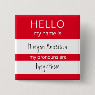 Badge Carré 5 Cm Custom HELLO Mon Nom Pronounouns Est Un Insigne