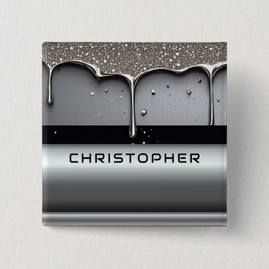 Badge Carré 5 Cm Custom Name With Dripping Liquid Metal (Devant)