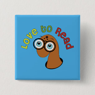 Badge Carré 5 Cm Cut Love to read bookworm bouton mot art