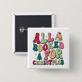 Badge Carré 5 Cm Cute All Booked For Christmas Librarian (Devant & derrière)