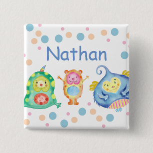 Badge Carré 5 Cm Cute aquarelle Petits monstres Personnalisés