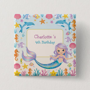 Badge Carré 5 Cm Cute arc-en-ciel sirène requin requin baleine Anni