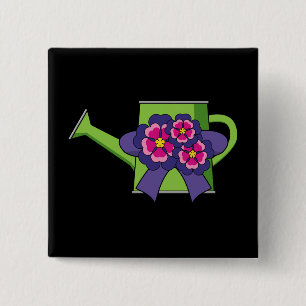 Badge Carré 5 Cm Cute arrosage canne avec Bouquet de fleurs