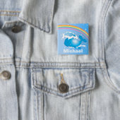 Badge Carré 5 Cm Cute baleine et Arc en ciel Enfants personnalisés (En situation)