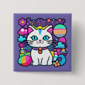 Badge Carré 5 Cm Cute blanc Cosmique Espace Kitty Chat (Devant)