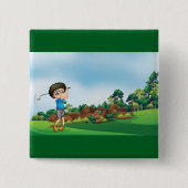 Badge Carré 5 Cm Cute Cartoon Boy Golf Fun Golf Amusant Golf Lover (Devant)